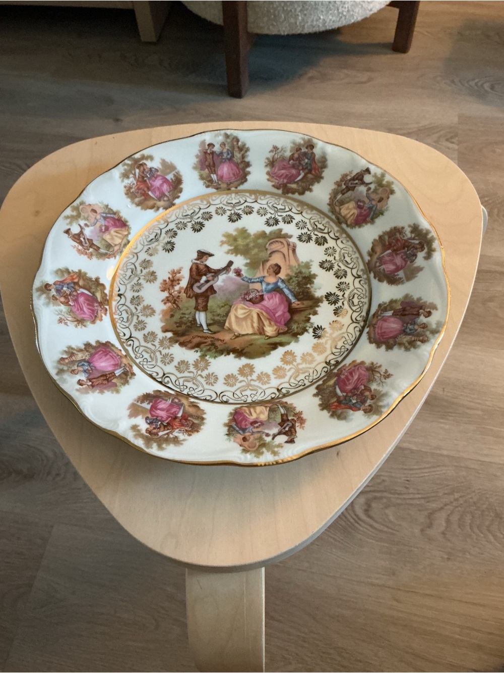 Vintage Fine Porcelain Dinner Plate in Pink and Gold
